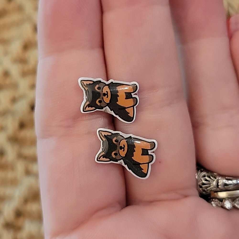 Yorkshire Terrier Cartoon Stud Earrings, Biewer Terrier, morkie - Picture 4 of 4